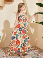 Vestido Infantil Maxi Estampado Floral Colorido