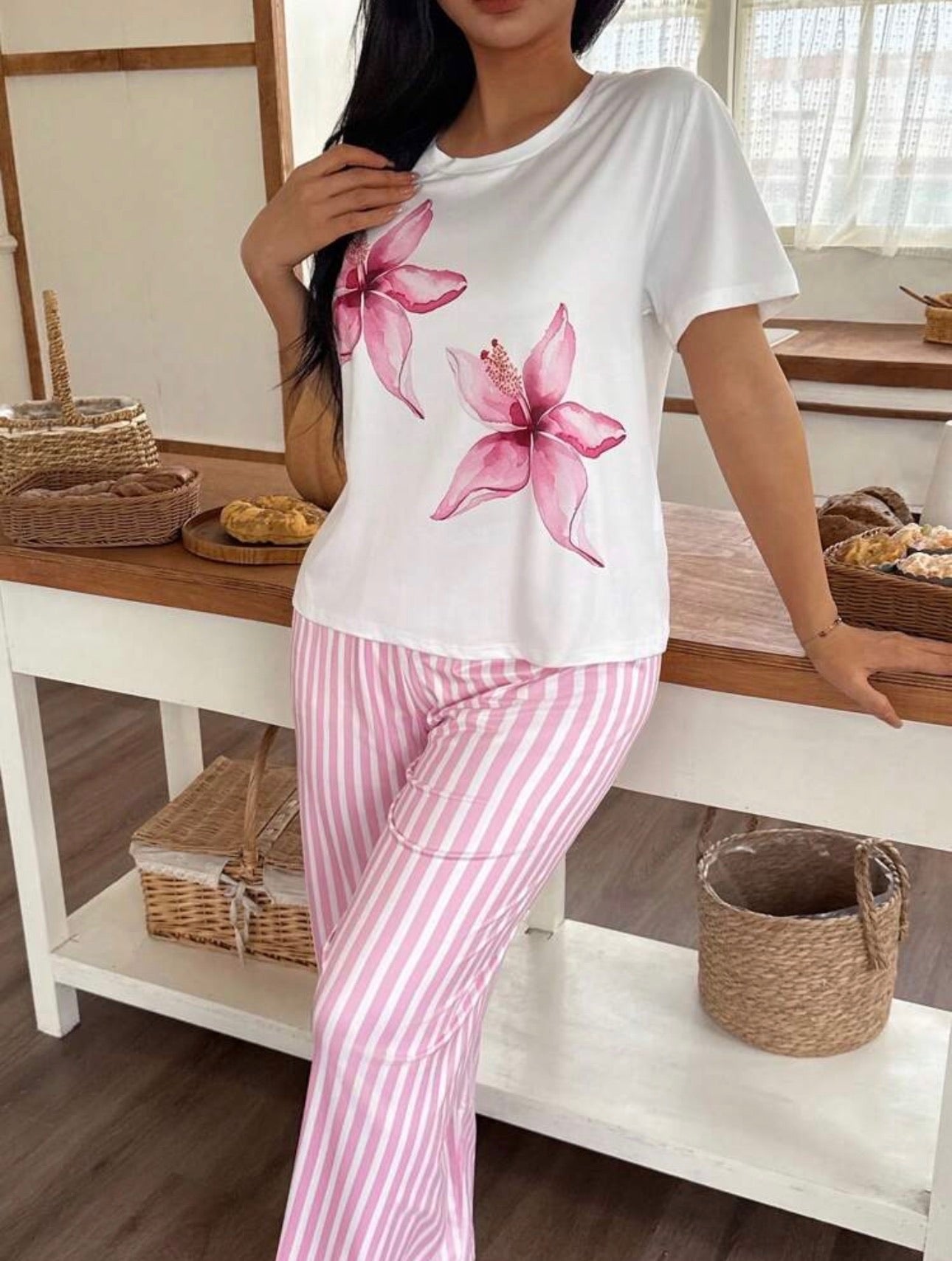 Pijama de Dama Floral Rosa