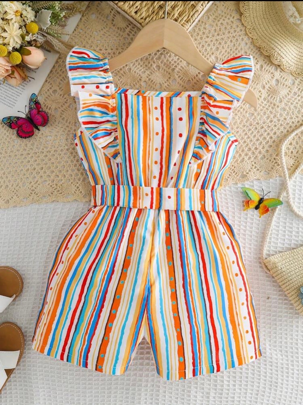 Enterizo Corto de Niña Rainbow Stripes