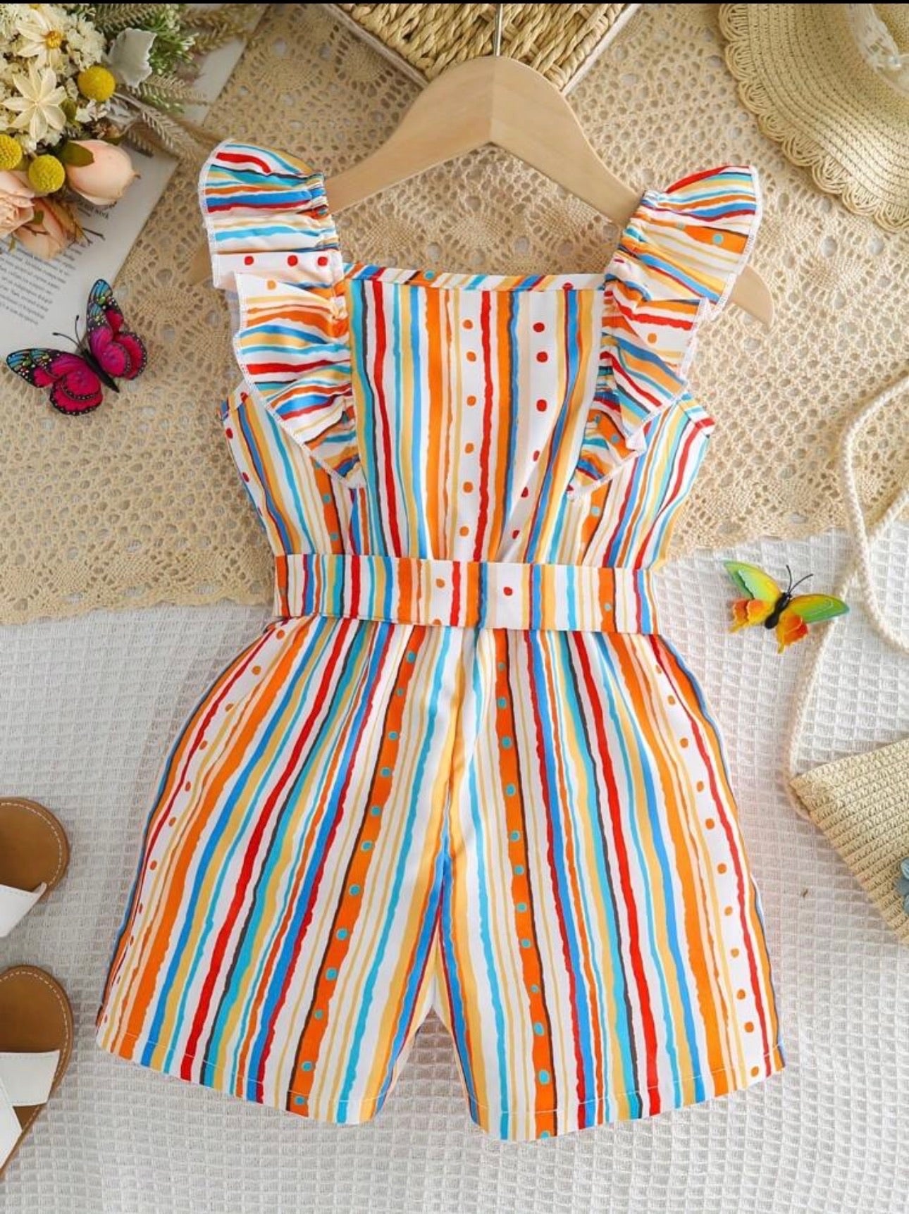 Enterizo Corto de Niña Rainbow Stripes
