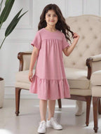 Vestido Infantil Rosa Texturizado con Vuelo