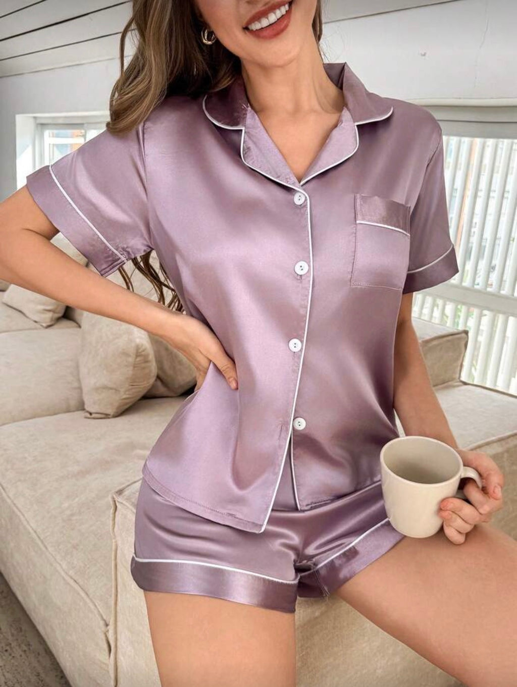 Pijama de Dama de Seda Amethyst Glow