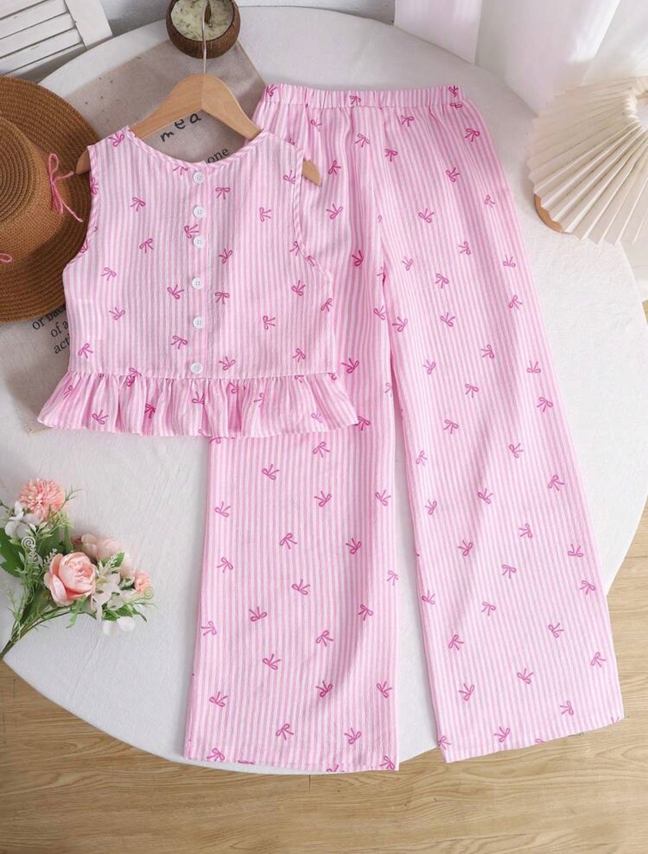 Conjunto infantil Rosa Texturizado de Blusa y Pantalón