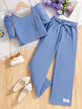 Conjunto de niña Elegante Azul Cielo