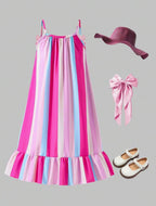 Vestido Infantil Rayas Tropicales con Lazos