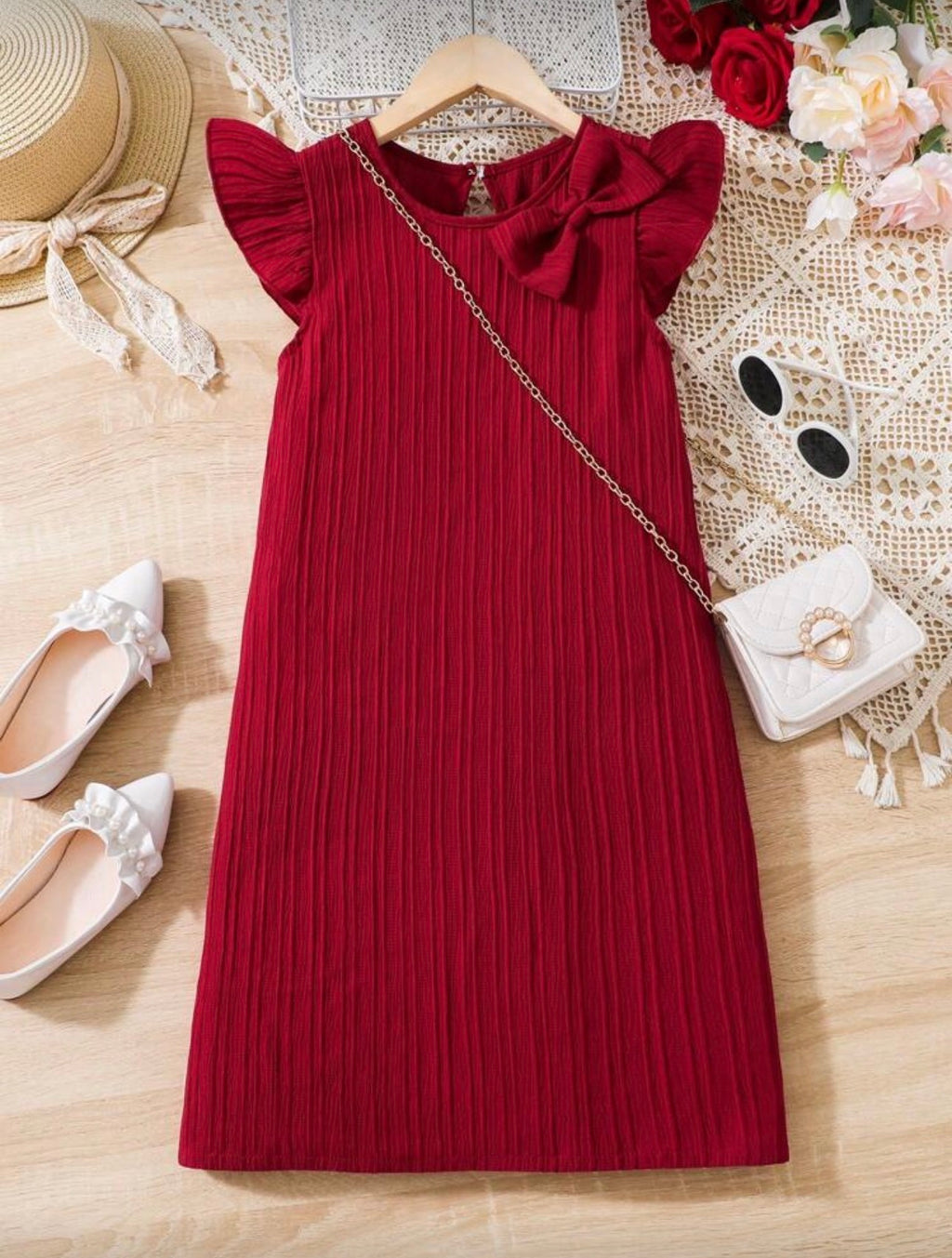 Vestido Infantil Red Bow Shoulder