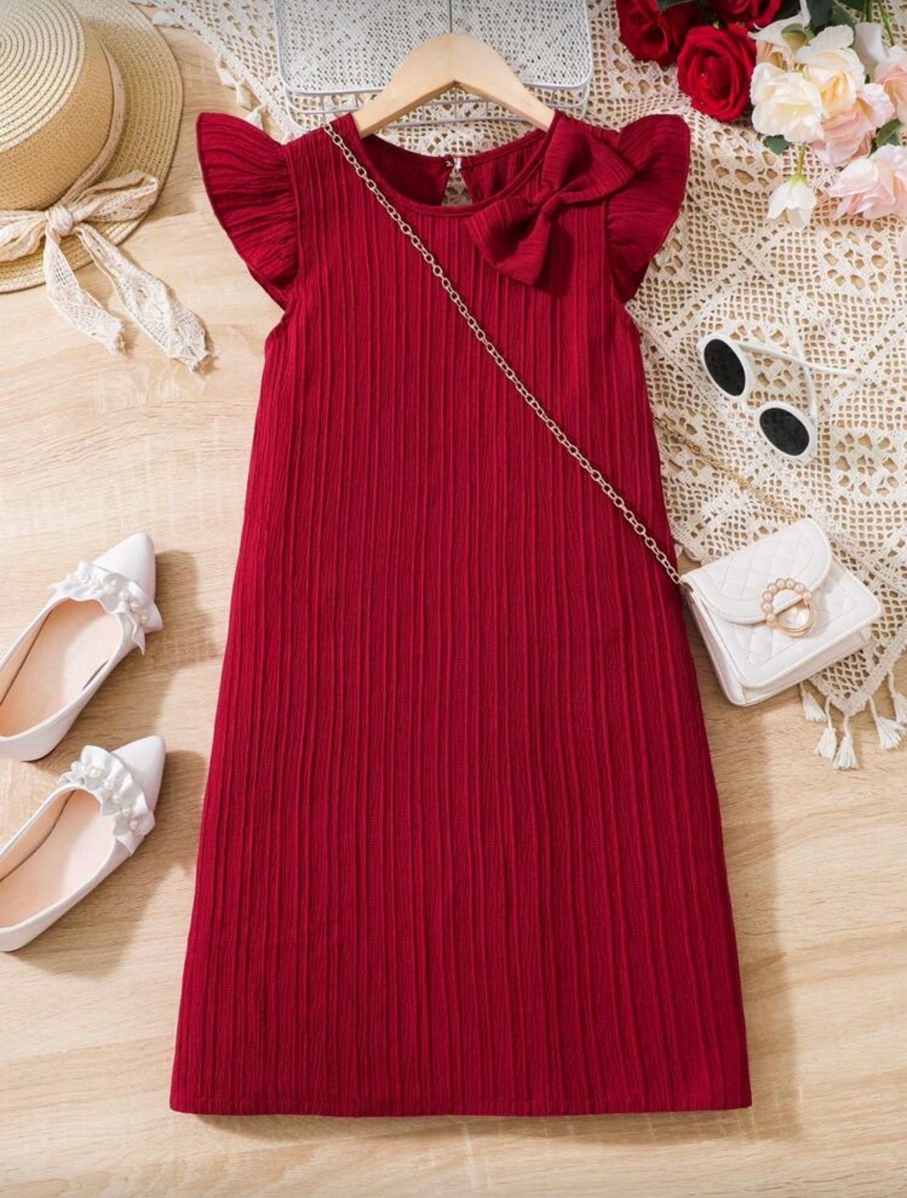 Vestido Infantil Red Bow Shoulder