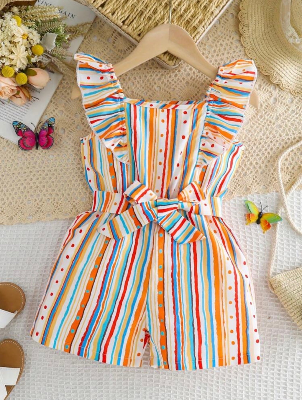 Enterizo Corto de Niña Rainbow Stripes