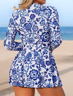 Traje de Baño de Dama Blue Floral Elegance