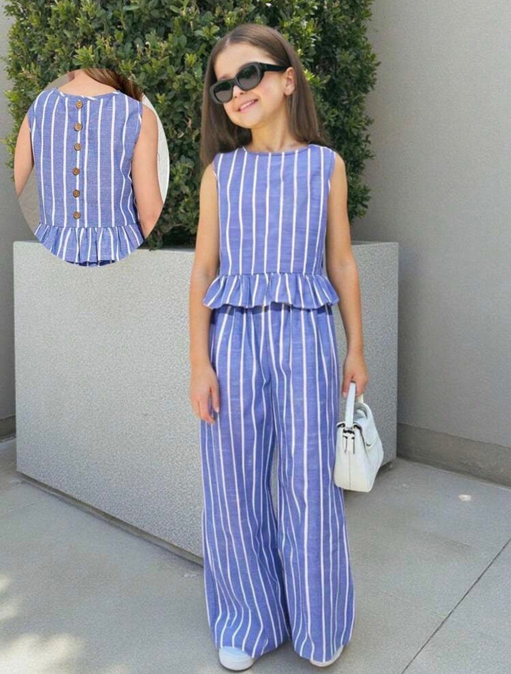 Conjunto de niña Elegante Azul Líneas