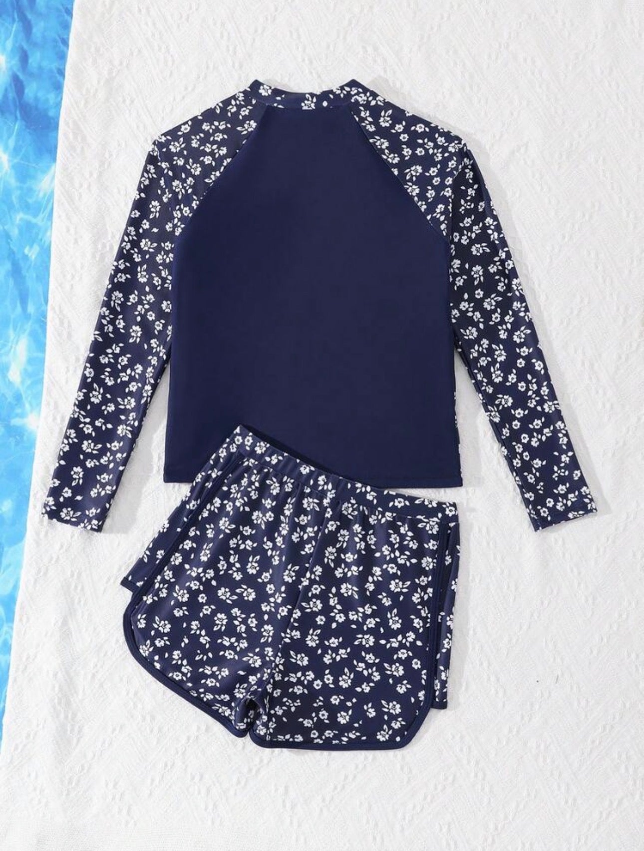 Traje de Baño Infantil Floral Azul