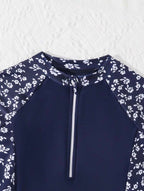 Traje de Baño Infantil Floral Azul