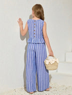 Conjunto de niña Elegante Azul Líneas