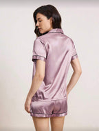 Pijama de Seda de Dama Morada con Borde Negro
