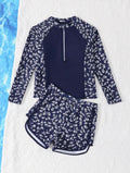 Traje de Baño Infantil Floral Azul