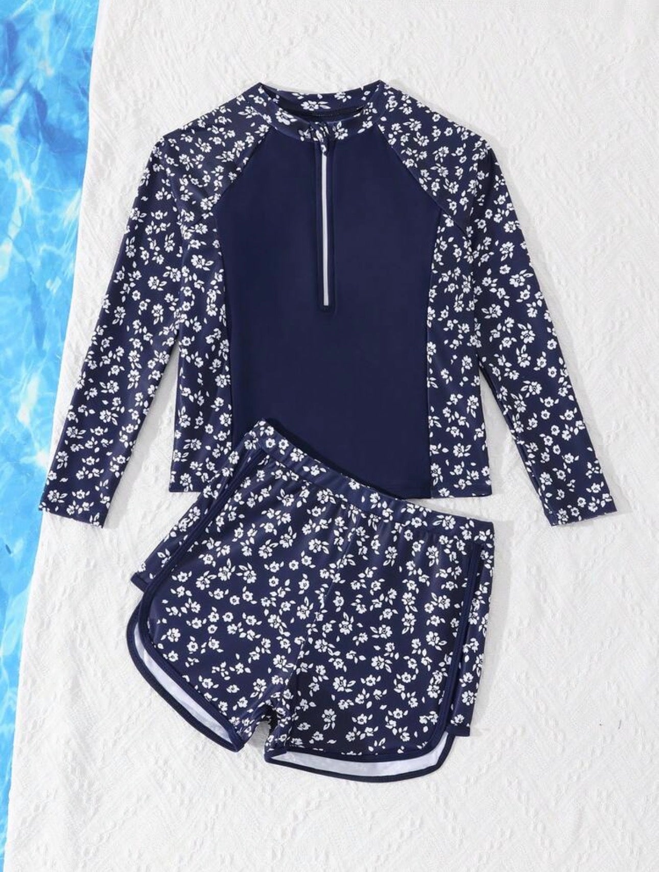 Traje de Baño Infantil Floral Azul