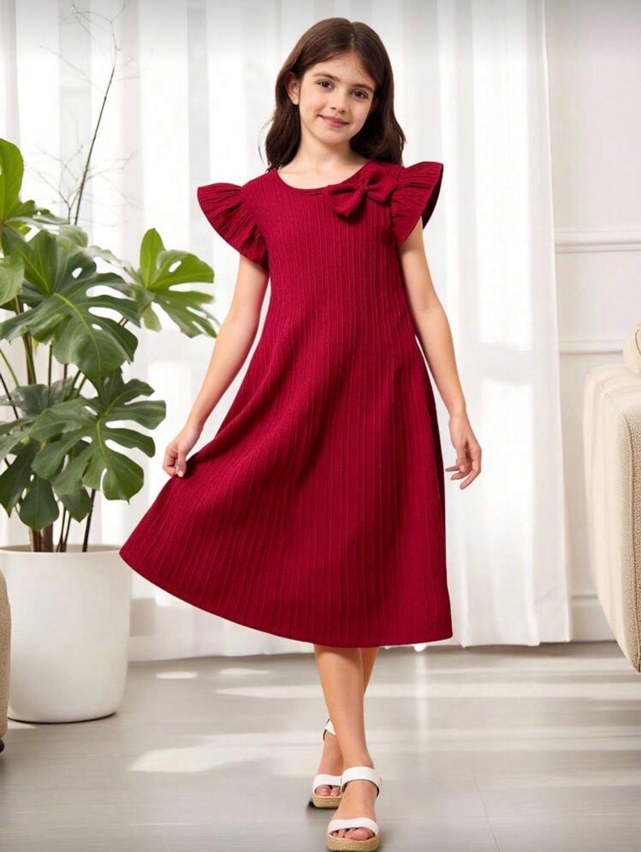 Vestido Infantil Red Bow Shoulder