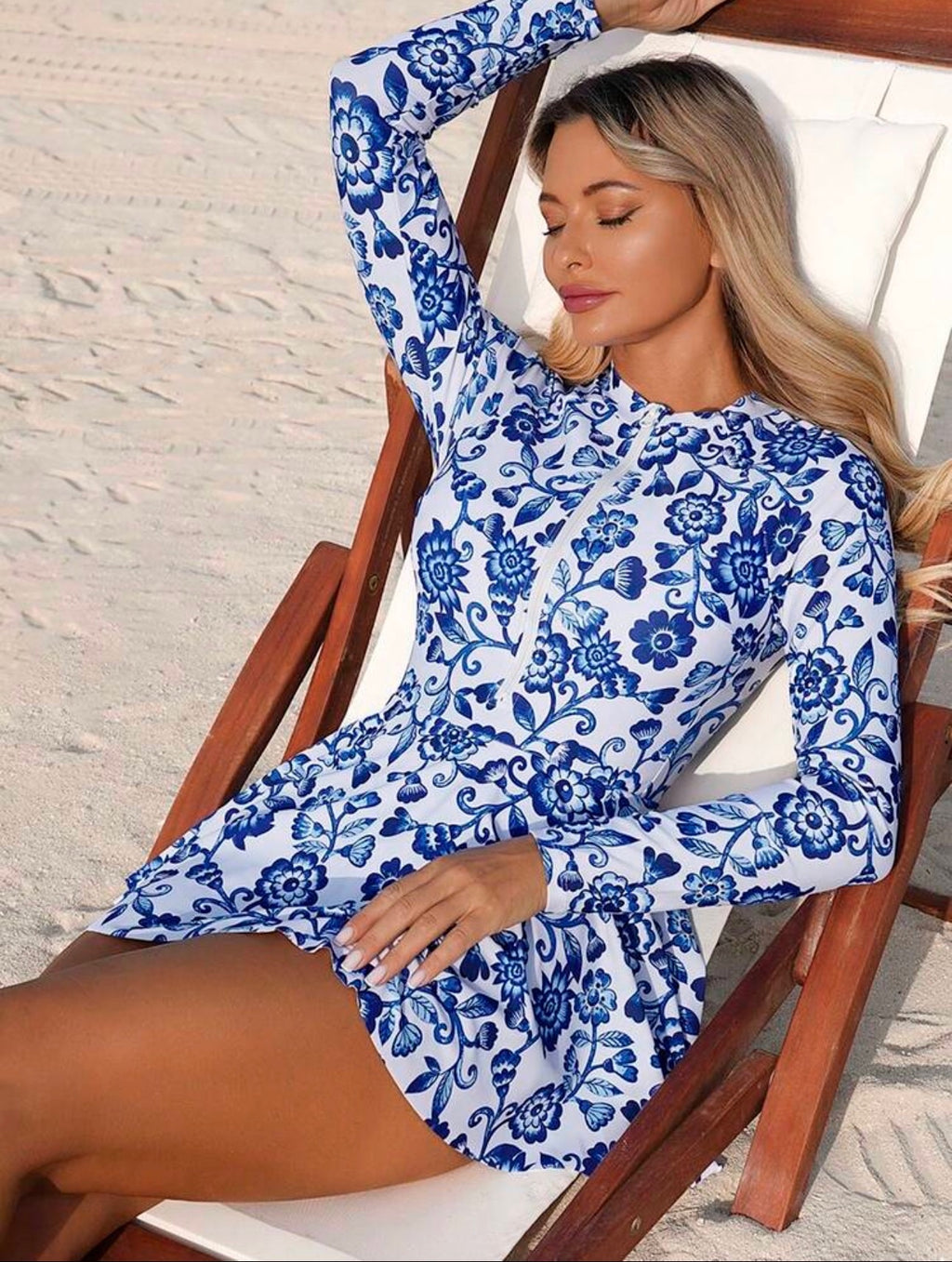 Traje de Baño de Dama Blue Floral Elegance