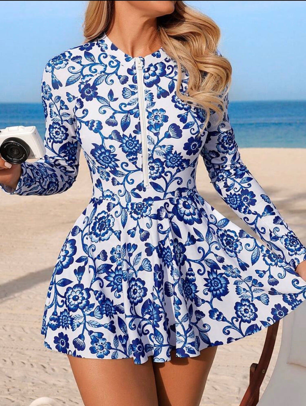 Traje de Baño de Dama Blue Floral Elegance