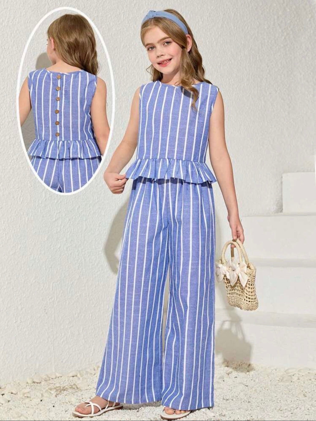 Conjunto de niña Elegante Azul Líneas