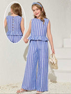 Conjunto de niña Elegante Azul Líneas