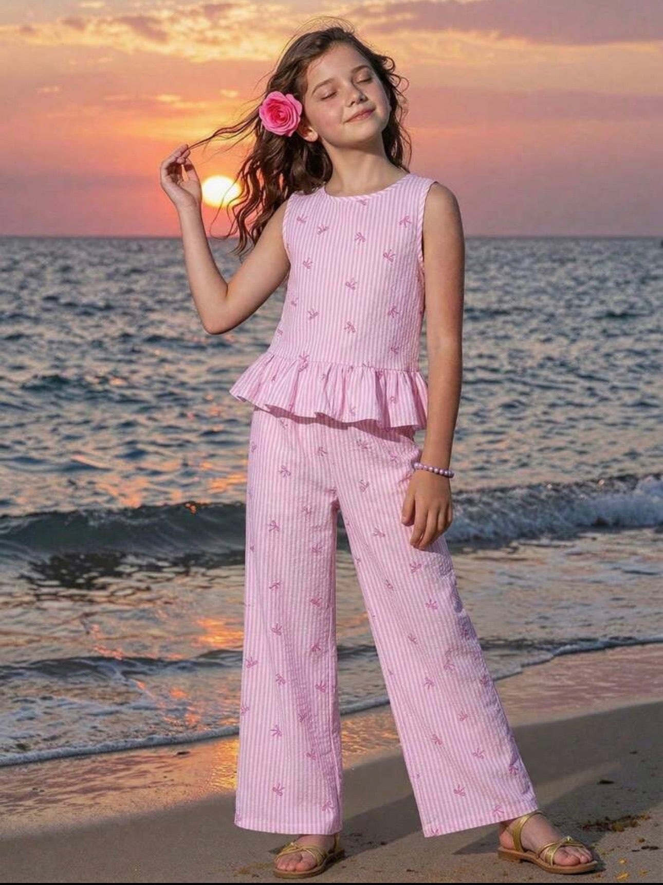 Conjunto infantil Rosa Texturizado de Blusa y Pantalón