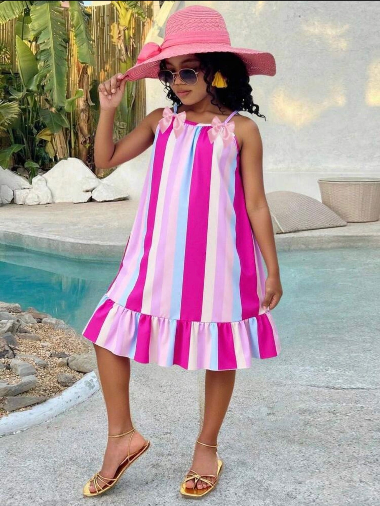 Vestido Infantil Rayas Tropicales con Lazos