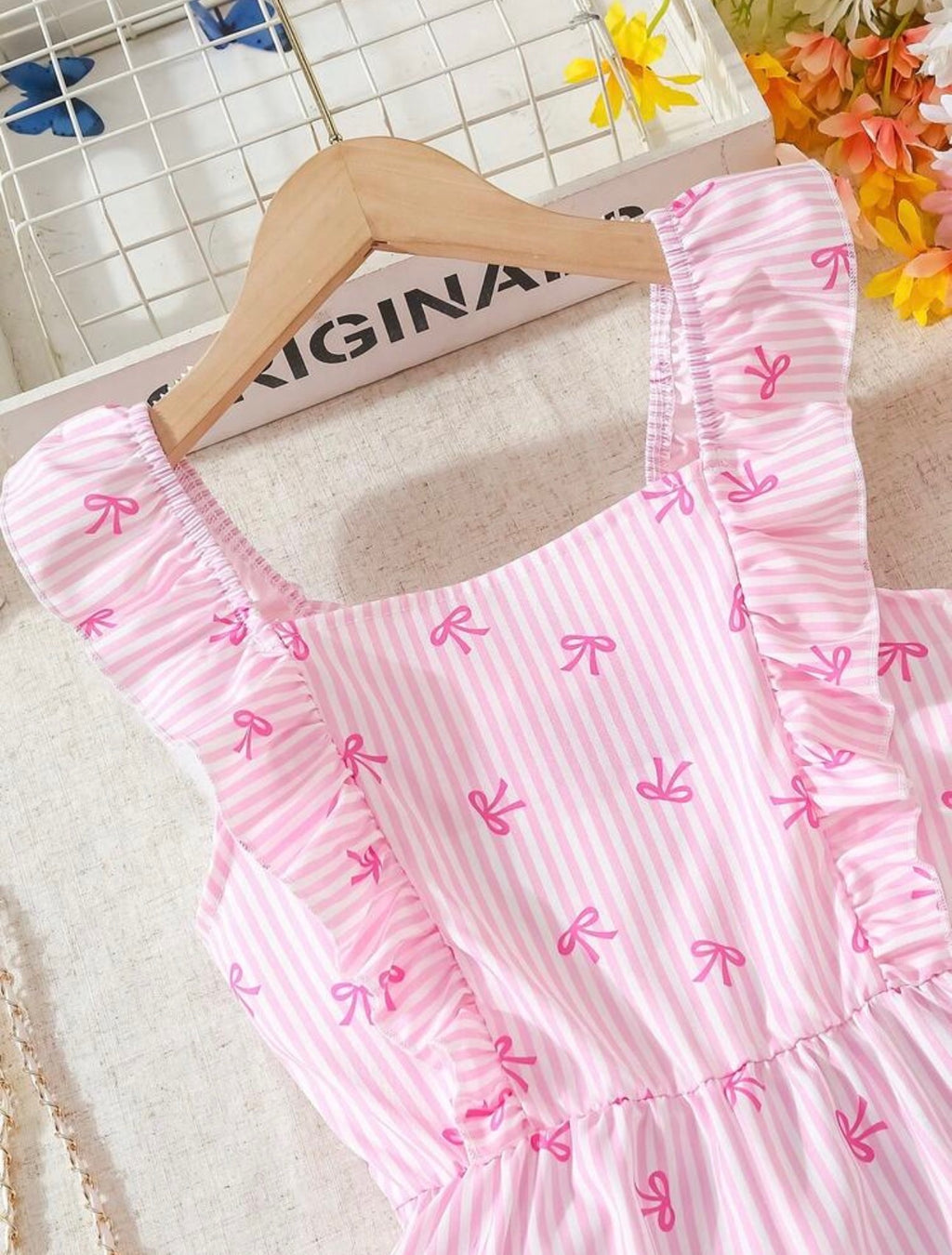 Enterizo Corto de Niña Pink Bow Stripes