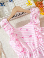 Enterizo Corto de Niña Pink Bow Stripes