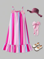 Vestido Infantil Rayas Tropicales con Lazos