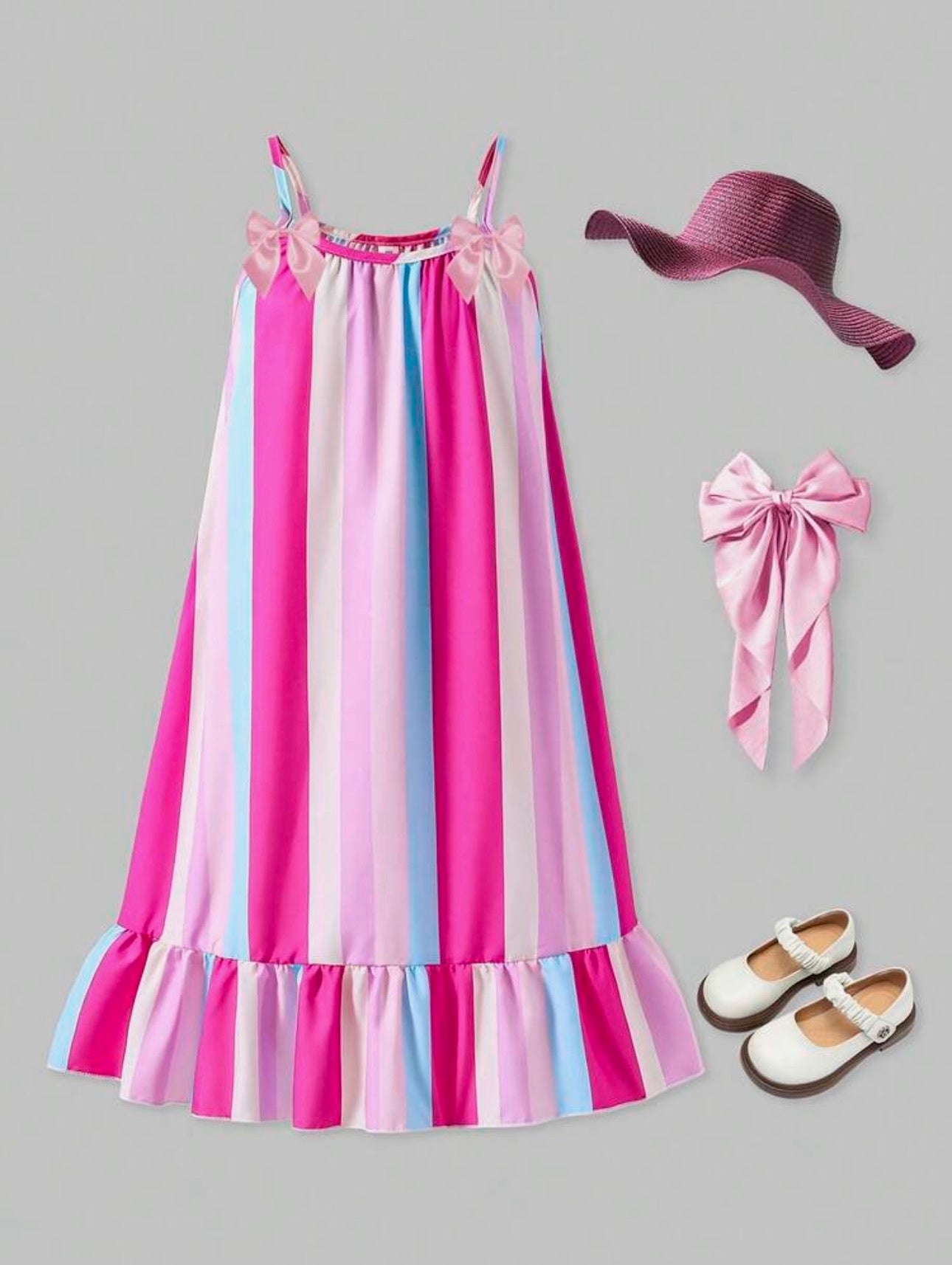 Vestido Infantil Rayas Tropicales con Lazos