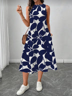 Vestido Femenino Navy Leaf Flow