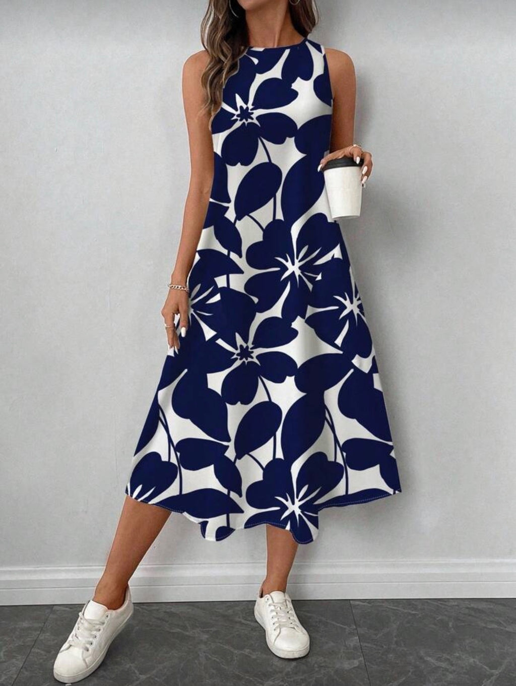 Vestido Femenino Navy Leaf Flow