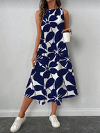 Vestido Femenino Navy Leaf Flow