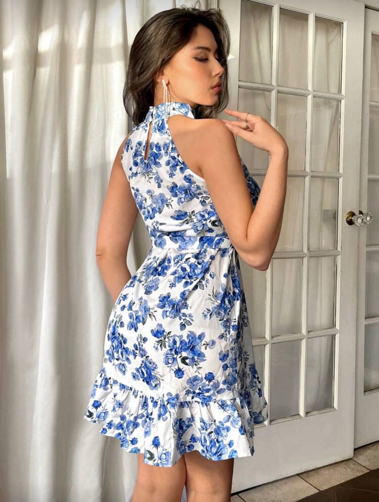 Vestido Femenino Blue Blossom Halter