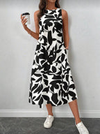 Vestido Femenino Monochrome Leaf Flow