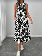 Vestido Femenino Monochrome Leaf Flow
