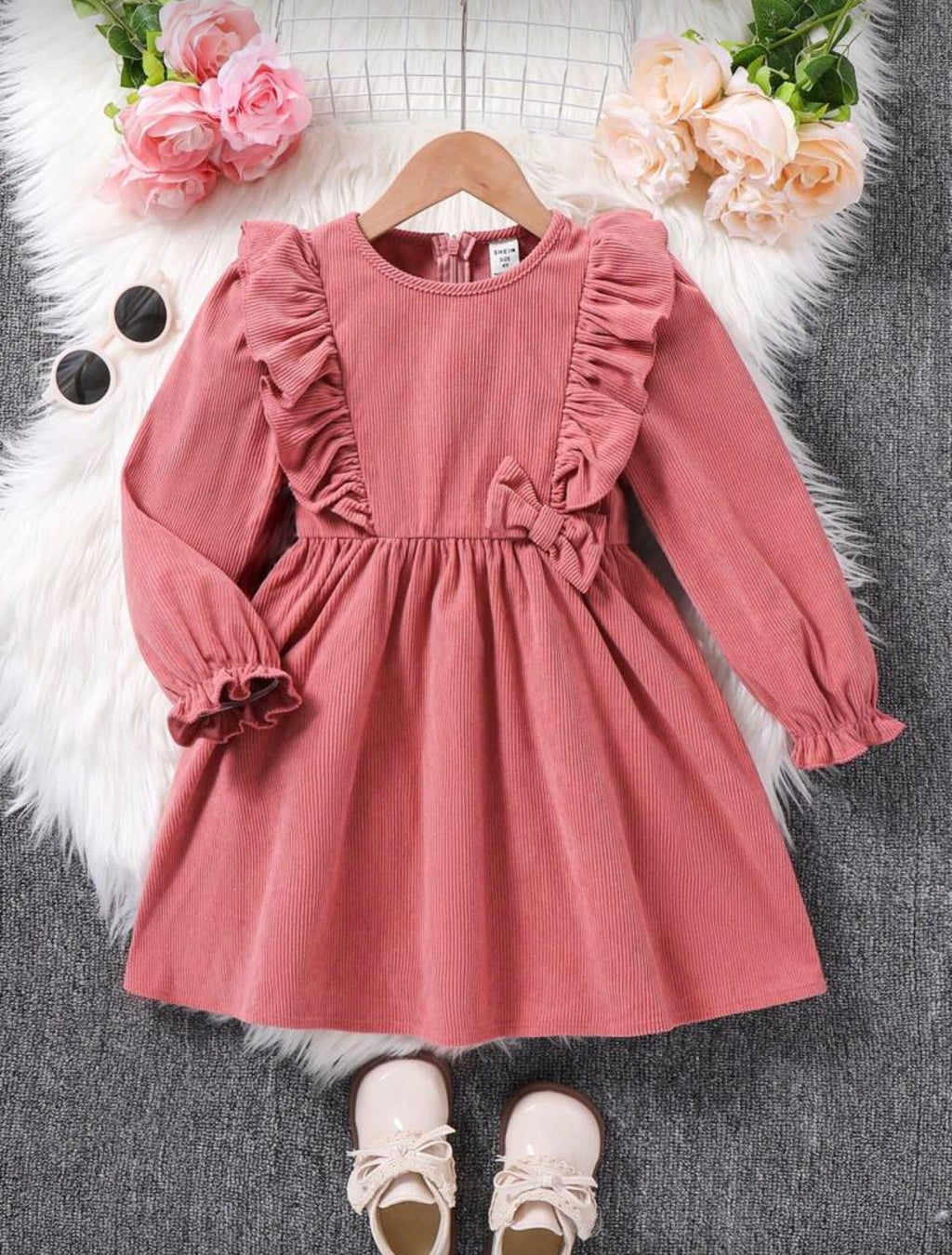 Vestido Infantil Rose Velvet Ruffle