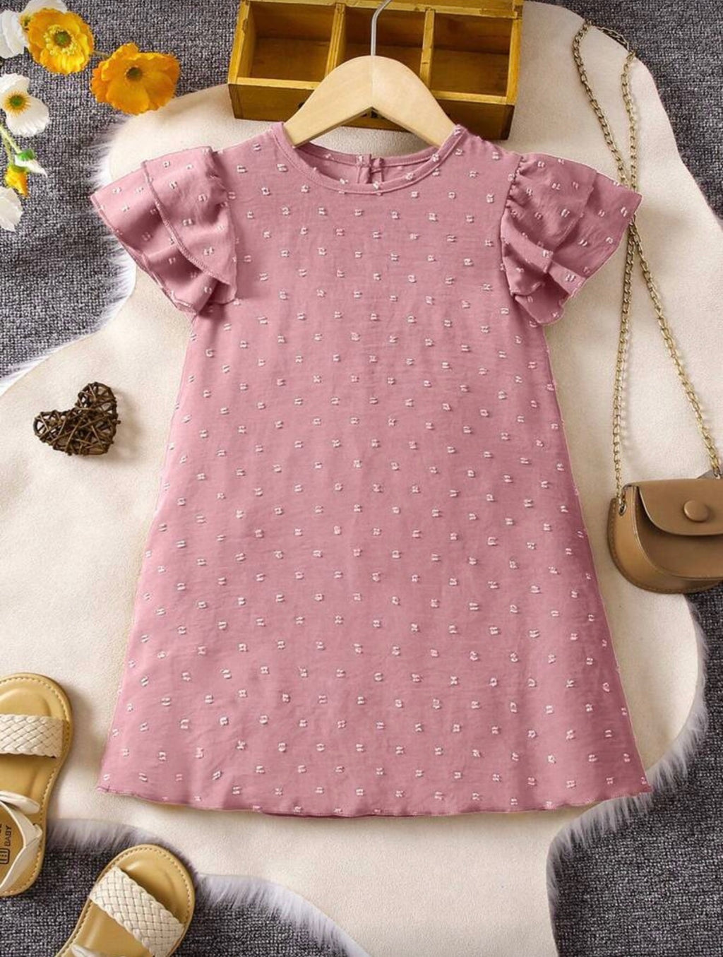 Vestido Infantil Dusty Pink Textured Ruffle