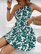 Vestido Femenino One Shoulder Green Leaves