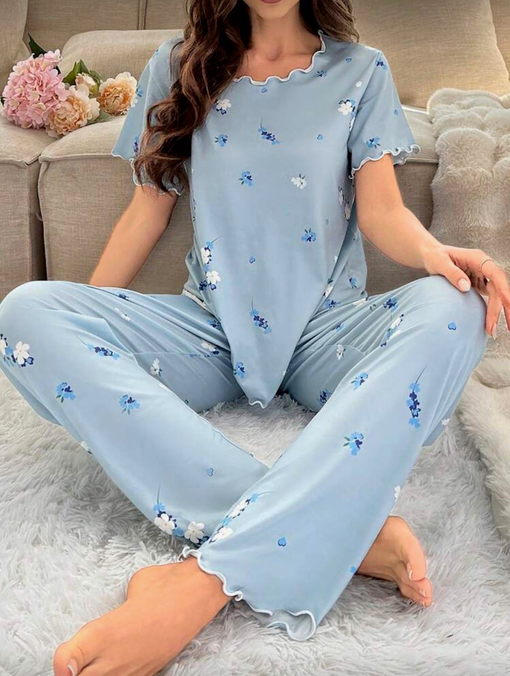 Pijama Femenina Sky Blue Floral