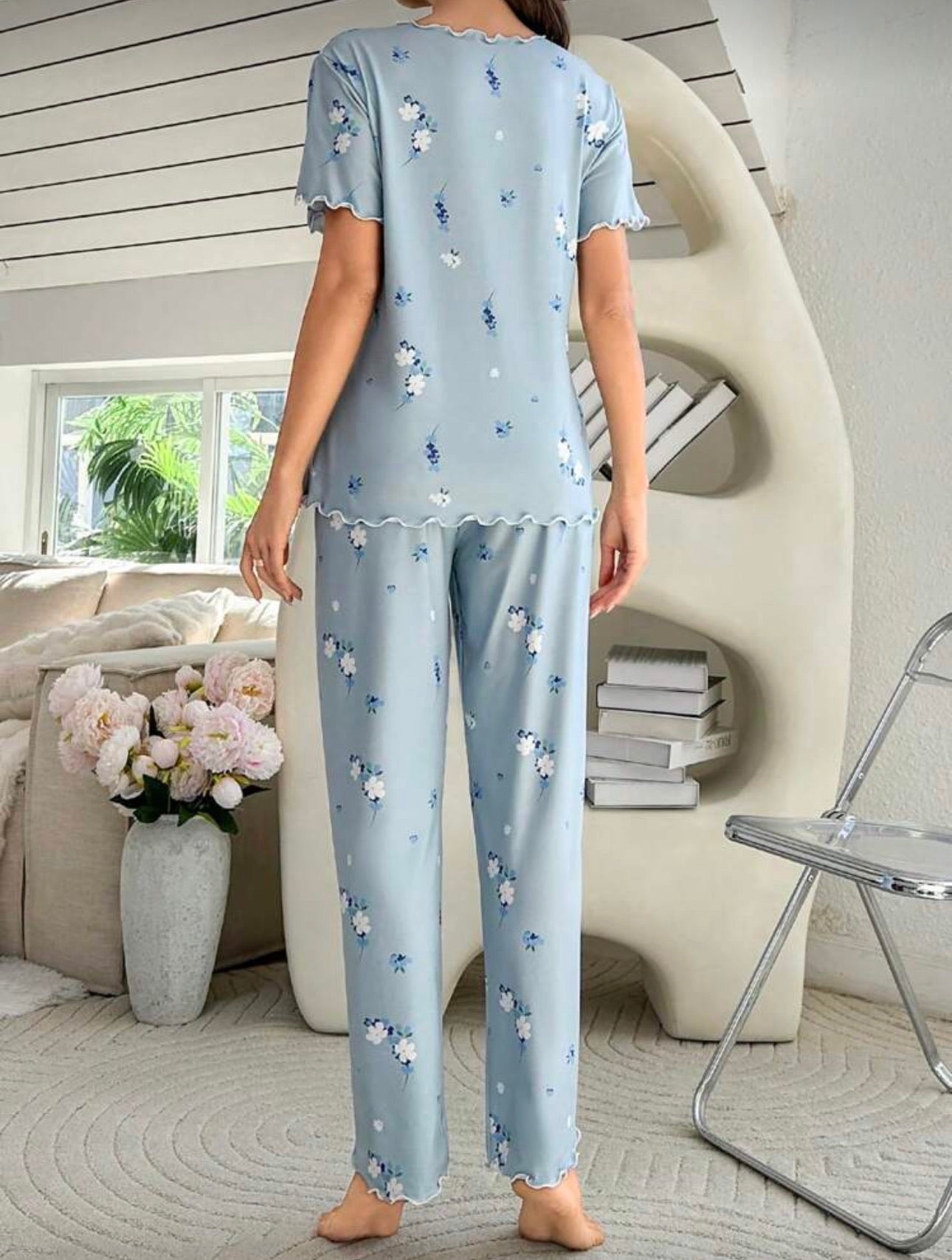 Pijama Femenina Sky Blue Floral
