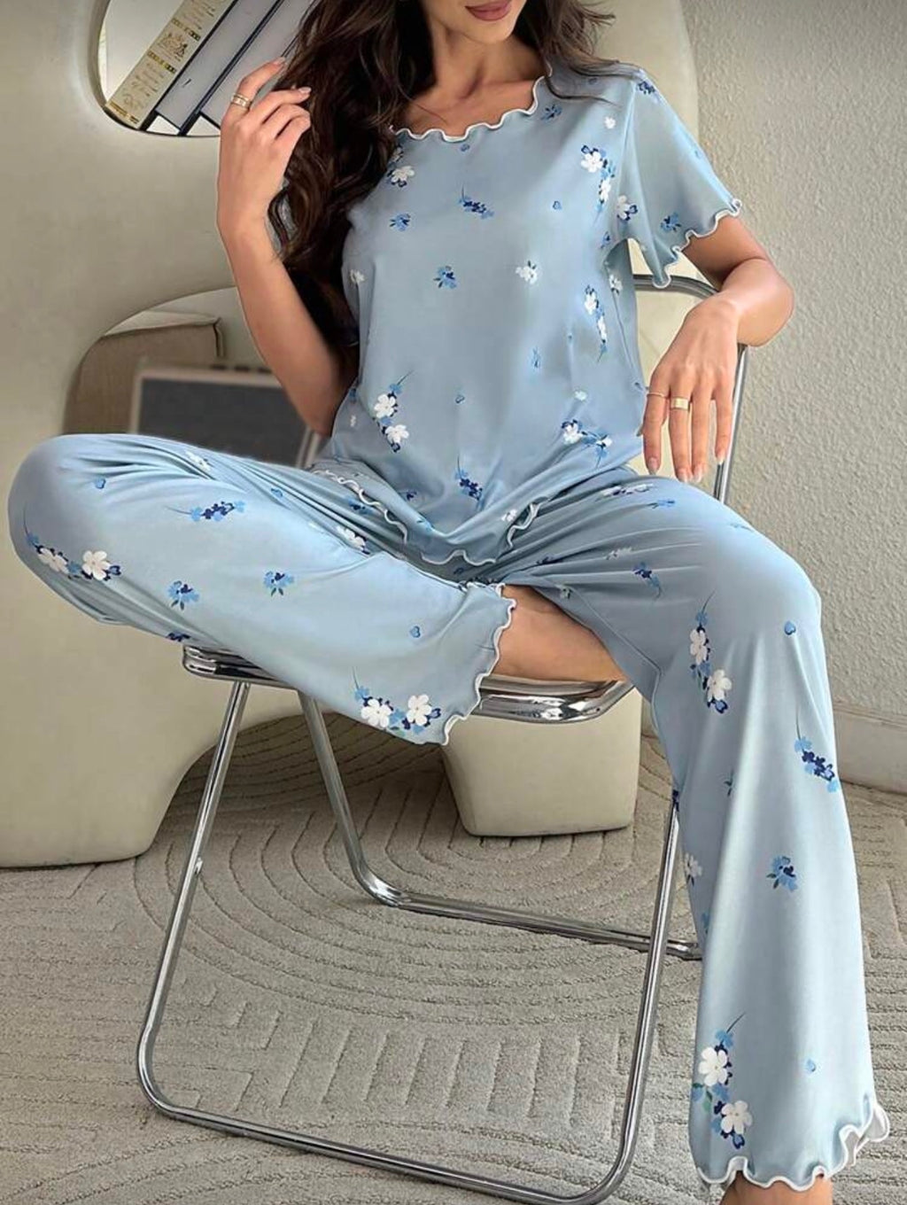 Pijama Femenina Sky Blue Floral