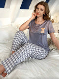 Conjunto Pijama Cozy Bear Cuadros Gris