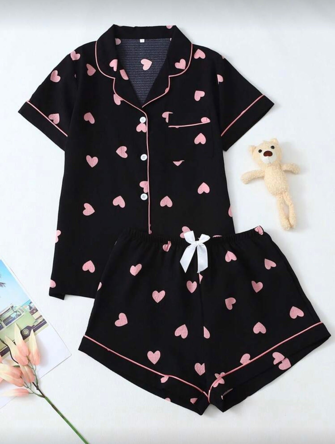 Conjunto Pijama Pink Hearts Black