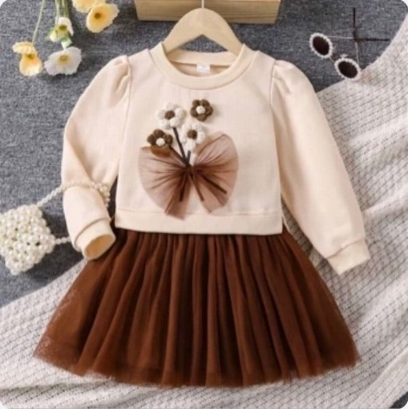 Conjunto Infantil Floral Tulle Brown Elegance