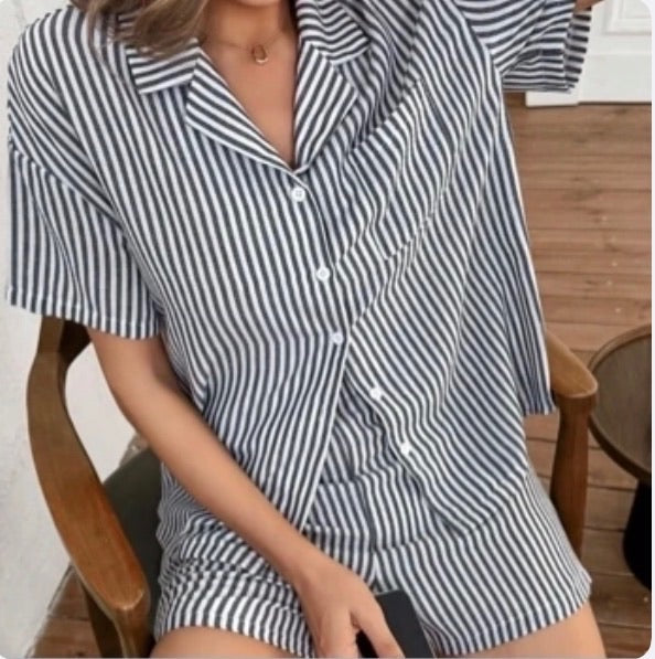Pijama de Dama Stripe Button Chic