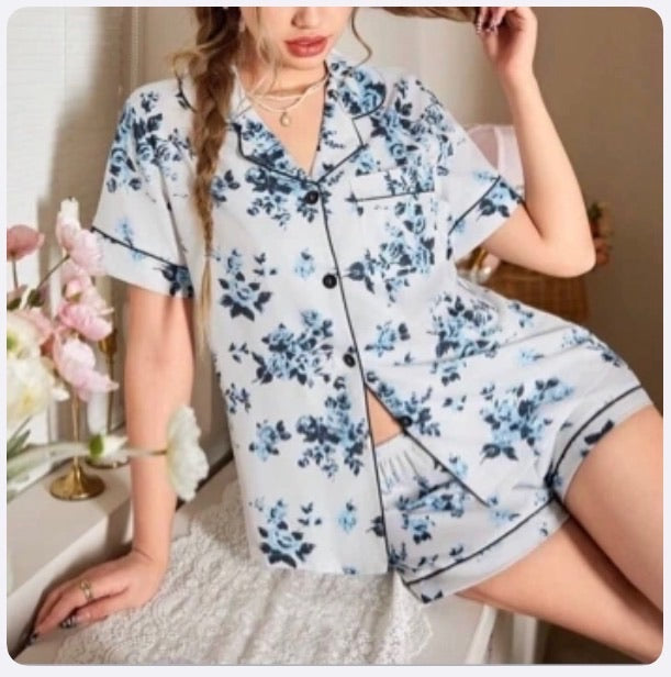Pijama de Dama Floral Blue Soft