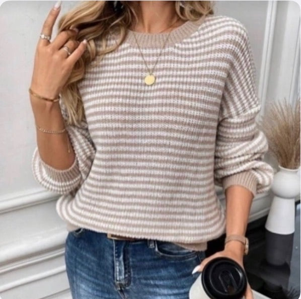 Suéter de Dama Neutral Stripe Cozy