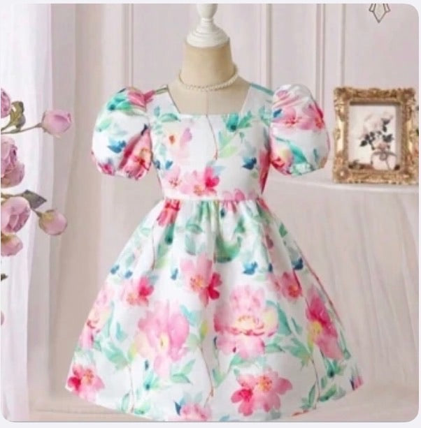 Vestido Infantil Floral Puff Sleeve Charm